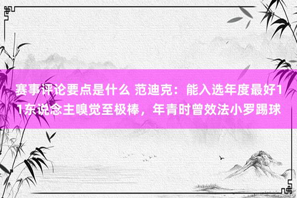 赛事评论要点是什么 范迪克：能入选年度最好11东说念主嗅觉至极棒，年青时曾效法小罗踢球