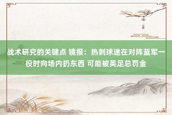 战术研究的关键点 镜报：热刺球迷在对阵蓝军一役时向场内扔东西 可能被英足总罚金